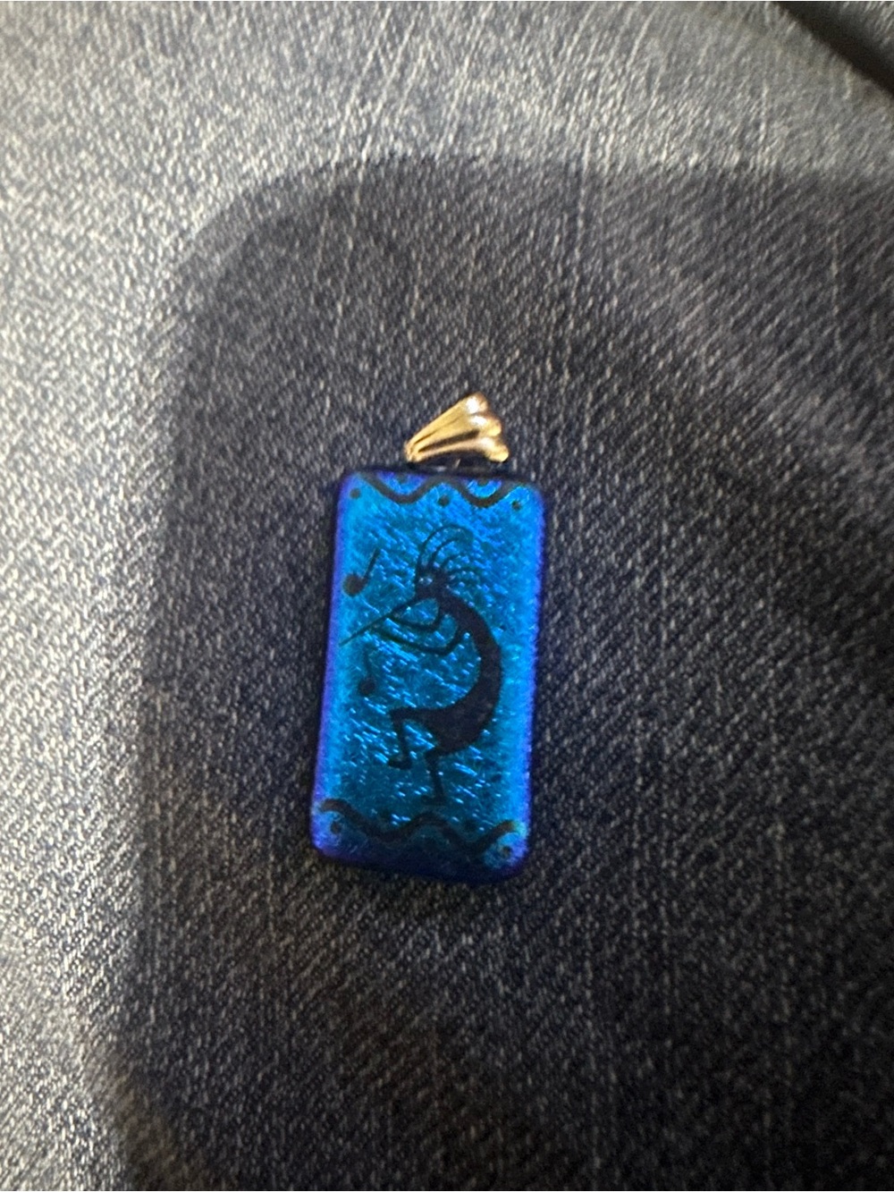 Blue Dichroic Glass Kokopelli Pendant